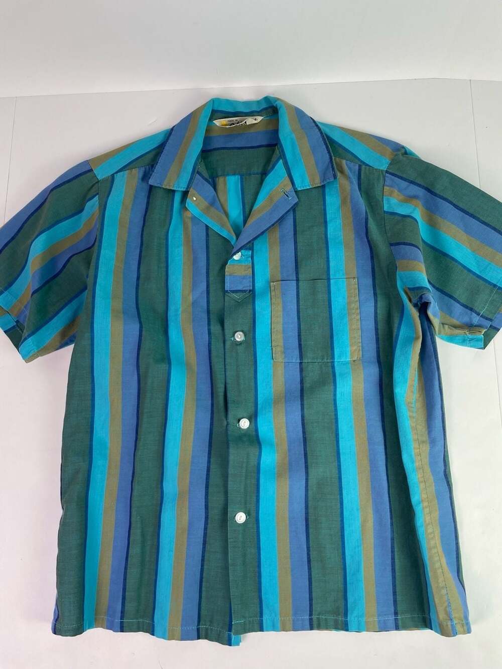Vintage California Striped Short Sleeve Camp Collar Shirt Size 4